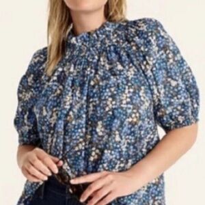 J. Crew smocked neck puff-sleeve top in Liberty Sea Blossoms